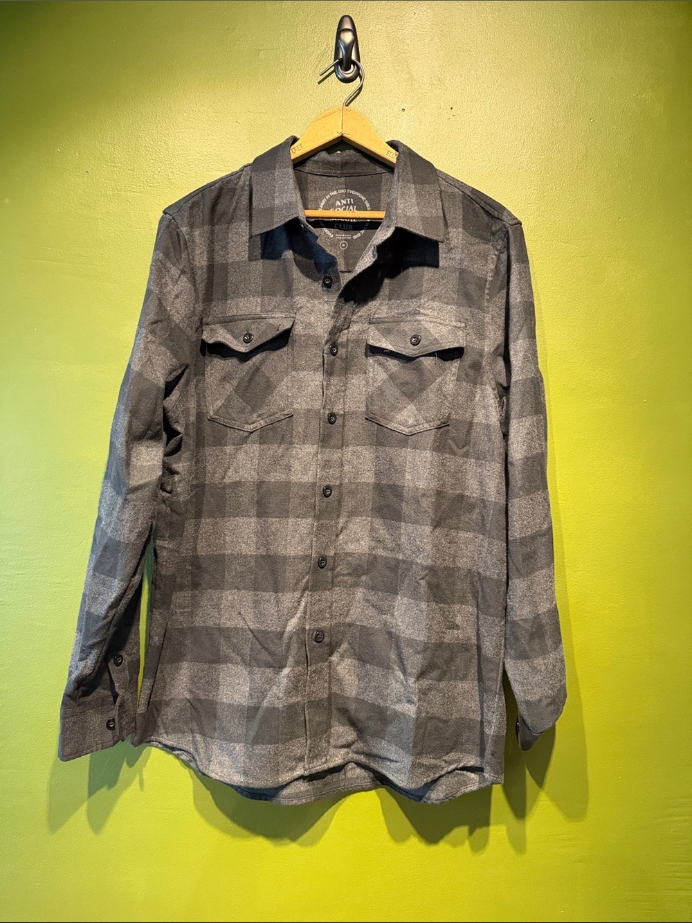 Anti Social Social Club Men's Gray Plaid Button-Up Shirt